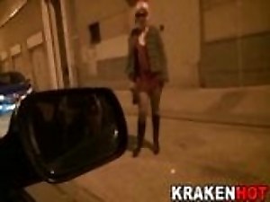 Gloryhole glamor babe covered in bukkake cum